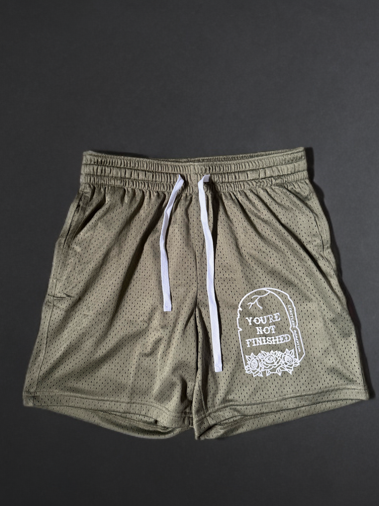 "You're Not Finished" Unisex Mesh Shorts