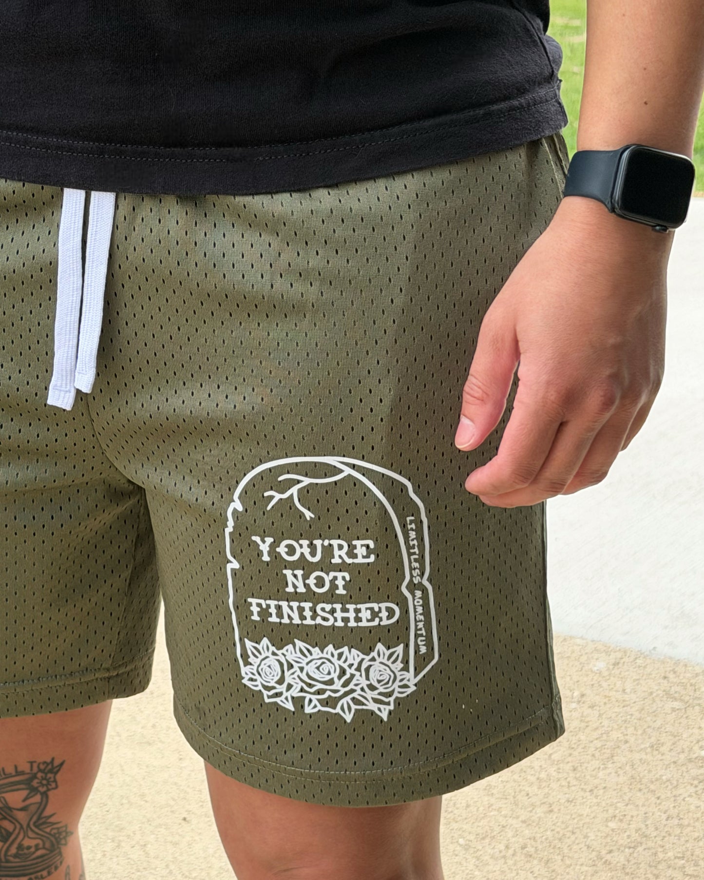"You're Not Finished" Unisex Mesh Shorts