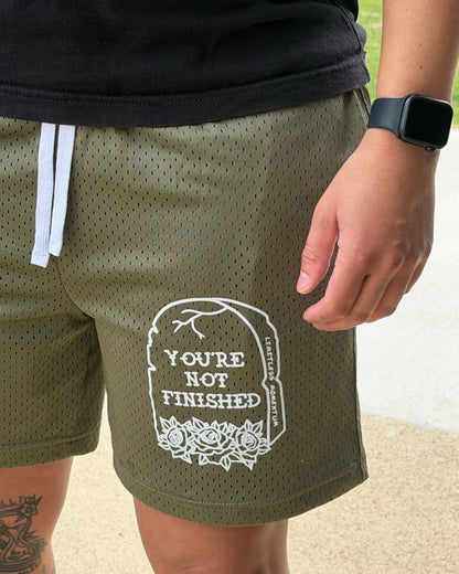 "You're Not Finished" Unisex Mesh Shorts