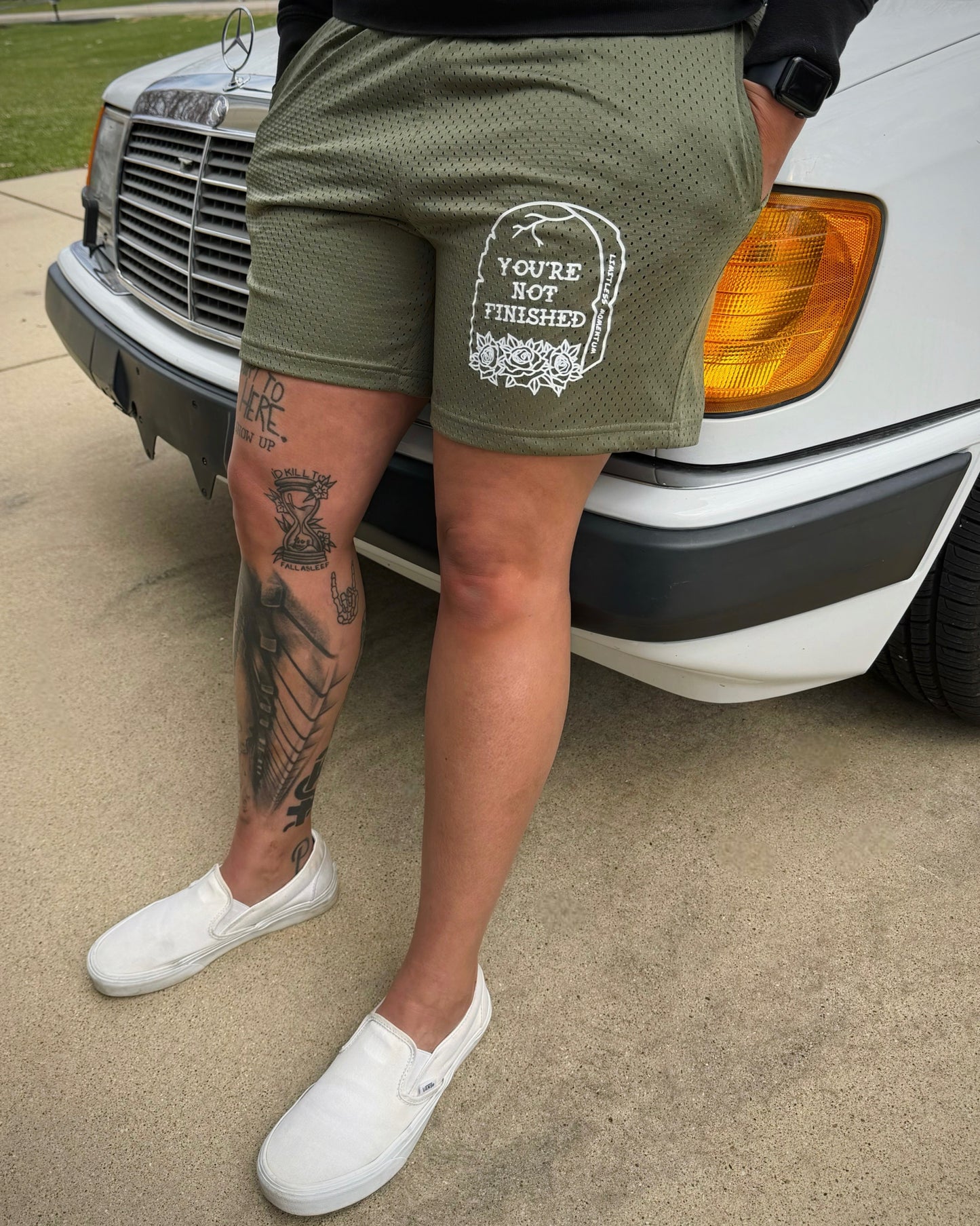 "You're Not Finished" Unisex Mesh Shorts