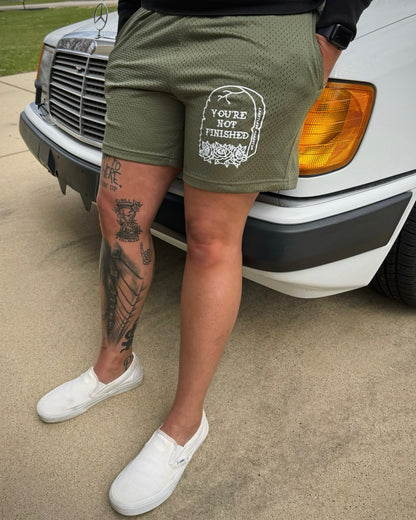 "You're Not Finished" Unisex Mesh Shorts